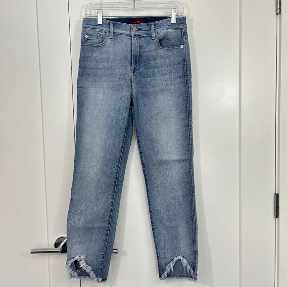 7 For All Mankind Size 28 Blue Distressed Raw Hem Ankle Jeans - Picture 1 of 11
